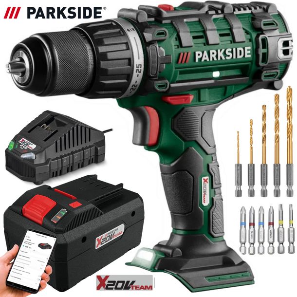 PARKSIDE WIERTARKO WKRĘTARKA 20V 15 akcesoriów 8 Ah SMART – 173014546