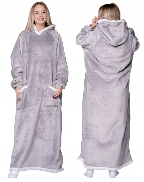 KOC BLUZA Oversize Kostek Gruba 2w1 KOCOBLUZA XXL SZARA Futrzak Bluzo Koc