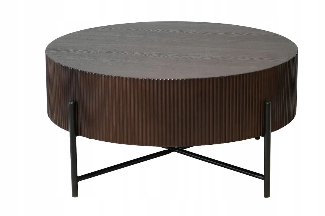 Stolik kawowy okrągły TUCA 80 ciemny orzech ryflowany Signal