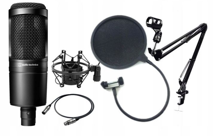﻿AUDIO-TECHNICA AT2020 MIKROFON + RAMIĘ + POP + KOSZ + KABEL XLR-XLR