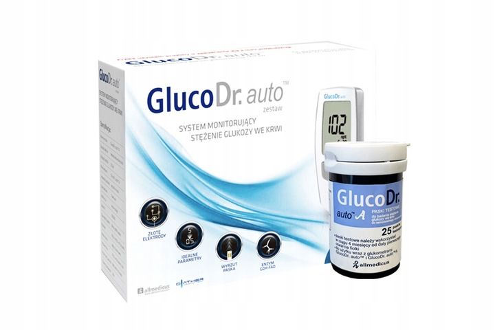 Фото - Глюкометр GlucoDr ﻿Zestaw do pomiaru stężenia glukozy  Auto/ aparat + paski 