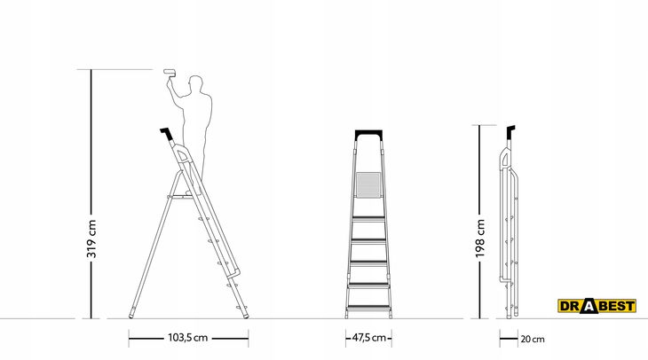 Drabina aluminiowa profesjonalna z poręczami 6 stopniowa DRABEST 150kg