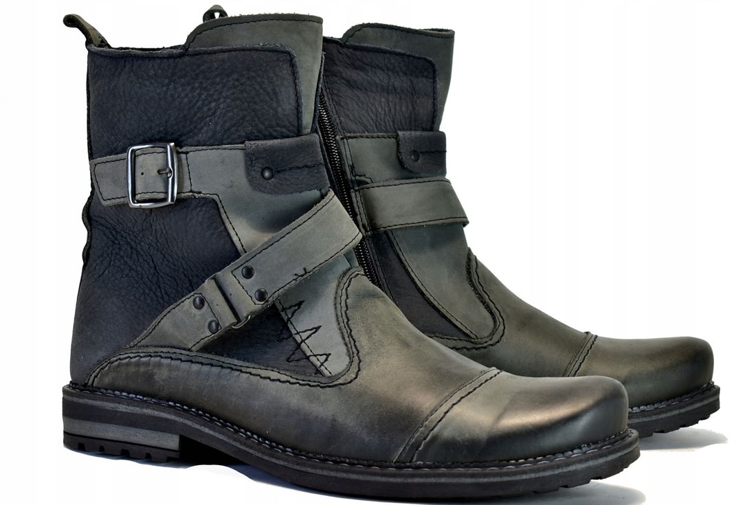 Motocyklowe buty z klamrami - brąz