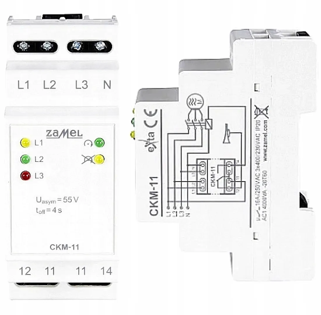 min•*¨*•.¸¸♬︎ ZAMEL Cyfrowy Czujnik Kolejności I Zaniku Faz 16A 2-Modułowy