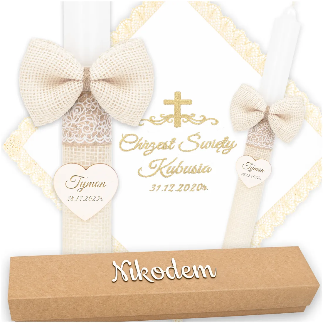 swieca-na-chrzest-biala-szatka-i-swieca-do-chrztu-pudelko-z-imieniem-haft-stan-nowy