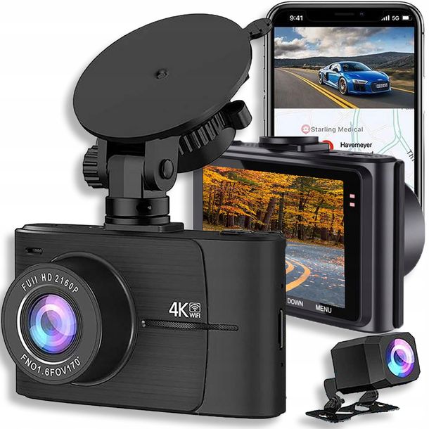 Фото - Камера заднього огляду ﻿Wideorejestrator samochodowy kamera samochodowa 4k UHD GPS WiFi Przód i T