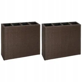 podwyzszone-donice-z-4-wkladami-2-szt-polirattan-brazowe