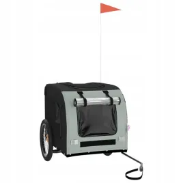 przyczepka-rowerowa-dla-psa-szaro-czarna-tkanina