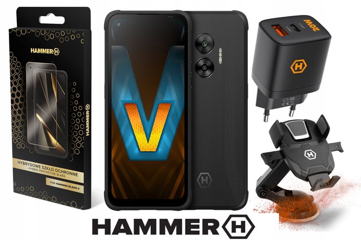 ﻿Smartfon Hammer Blade V 5G 5000mah IP69 + Szkło, Ładowarka i Uchwyt