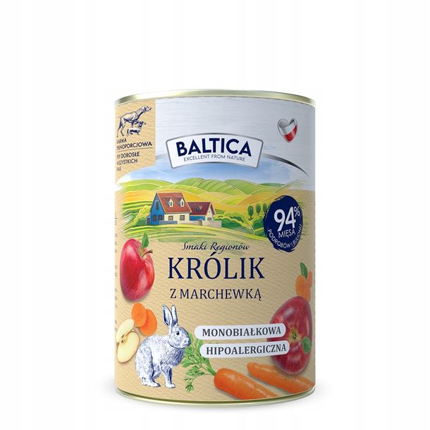 Фото - Корм для собак MONO ﻿Baltica mokra karma dla PIES królik z marchewką 400g 