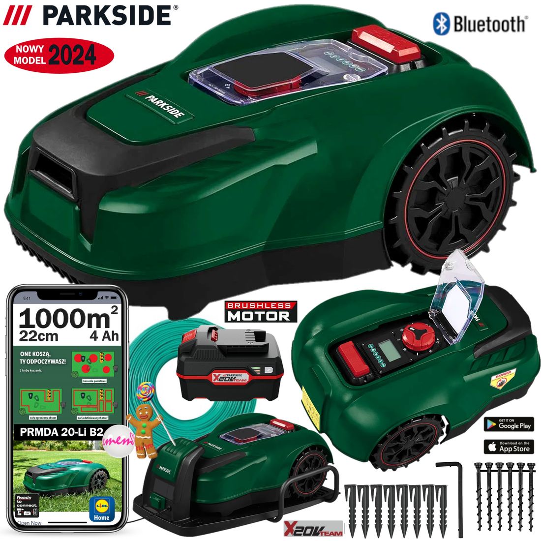 Robot koszący PARKSIDE 1000 m² WiFi/Bluetooth 20V 4 Ah z Apką model
