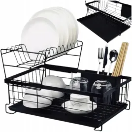 suszarka-do-naczyn-metalowa-ociekacz-na-sztucce-czarna-dwupoziomowa-z-tacka