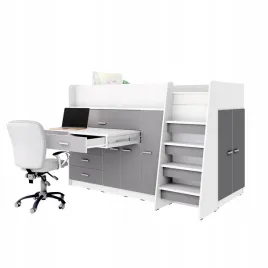 lozko-pietrowe-jsm-1-antresola-z-biurkiem-szary-mat-materac-gratis