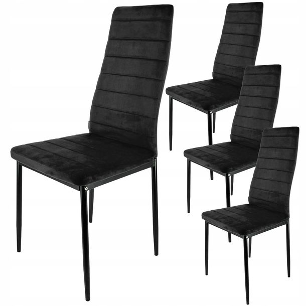 Zdjęcia - Krzesło Lugano ﻿ tapicerowane 4 sztuki ZESTAW welur miękkie czarny  Glamour 
