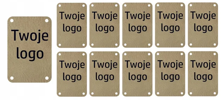 Metka WŁASNE LOGO napis ekoskóra 3x2cm 10 sztuk