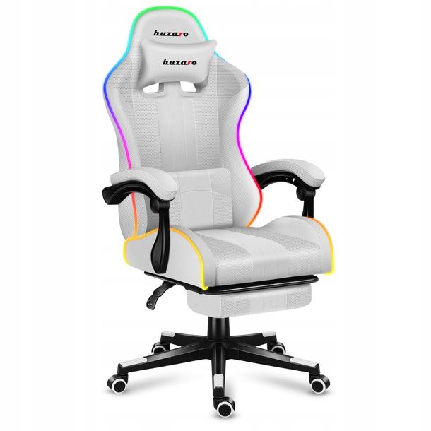 Fotel Gamingowy Gracza Obrotowy Z PODNÓŻKIEM HUZARO Force 4.7 RGB White