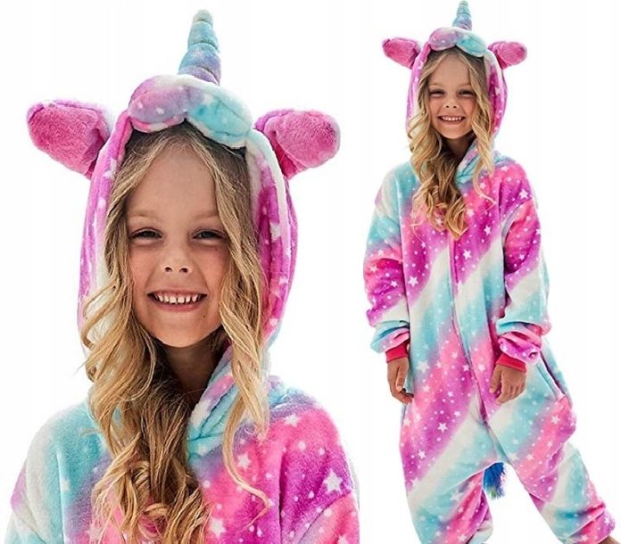 ﻿JEDNOROŻEC KIGURUMI PIŻAMA PRZEBRANIE JEDNOCZĘŚCIOWE ONESIE 130