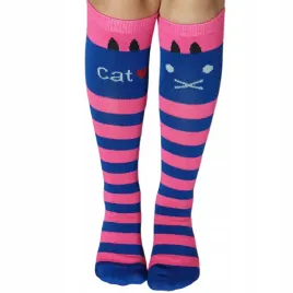 podkolanowki-dzieciece-skarpetki-wysokie-motyw-kota-kolorowe-bawelniane