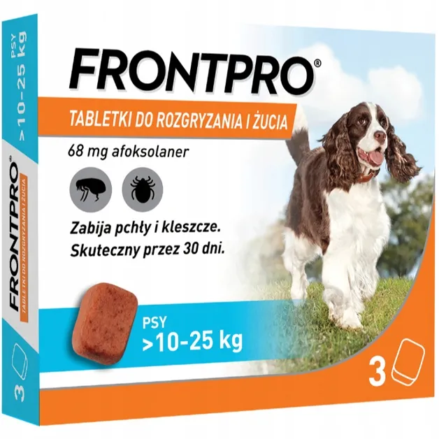 Frontpro na pchły i kleszcze dla psa 10-25kg - 3 tabletki do rozgryzania