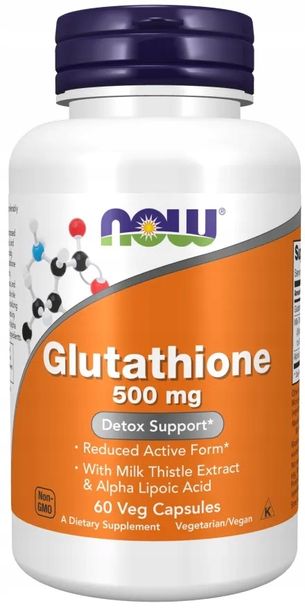 Фото - Амінокислоти Now Foods Glutation 500 mg z Ekstraktem z Ostropestu 60 vkaps 