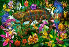 puzzle-1500-ukladanka-zwierzeta-ptaki-kameleon-jaszczurka-kwiaty-9-castor