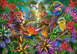puzzle-500-ukladanka-zwierzeta-koty-malpa-kwiaty-kolorowa-dzungla-9-castor