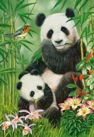 puzzle-1000-ukladanka-zwierzeta-mis-panda-ptaki-kwiaty-bambus-9-castor