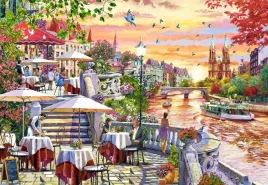 puzzle-1000-ukladanka-obraz-miasto-zachod-slonca-rzeka-most-domy-9-castor