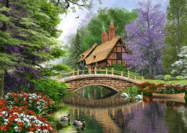 puzzle-1000-ukladanka-krajobraz-widok-las-rzeka-most-chata-dom-9-castor