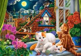 puzzle-1500-ukladanka-zwierzeta-koty-na-dachu-kotki-kwiaty-9-castor