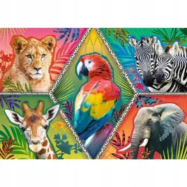 puzzle-1000-ukladanka-zwierzeta-papuga-lew-slon-zyrafa-zebra-12-trefl