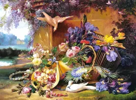 puzzle-2000-widok-obraz-art-martwa-natura-kwiaty-ptaki-9-castor