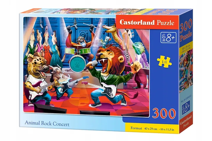 PUZZLE 300 UKŁADANKA ZWIERZĘTA KAPELA KONCERT ROCKA LEW ŻYRAFA 8+