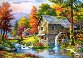 puzzle-500-ukladanka-krajobraz-widok-las-mlyn-rzeka-mostek-obraz-9-castor