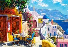 puzzle-1000-ukladanka-obraz-widok-grecja-kwiaty-morze-domy-gory-9-castor