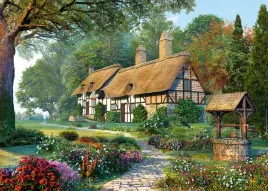 puzzle-1500-ukladanka-dom-chata-studnia-wies-las-ogrod-kwiaty-9-castor