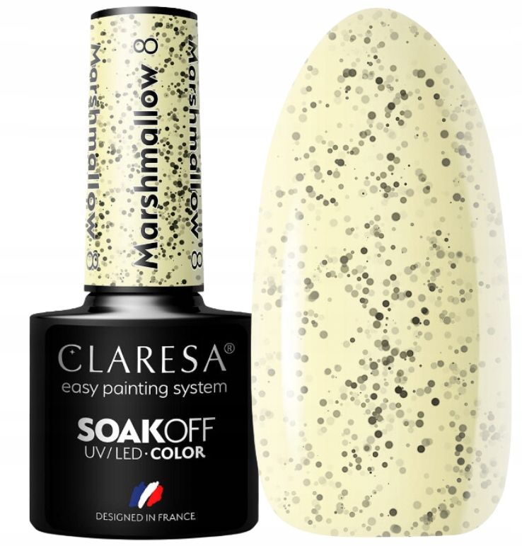 CLARESA MARSHMALLOW 8 LAKIER HYBRYDOWY ŻÓŁTY W CZARNE KROPKI