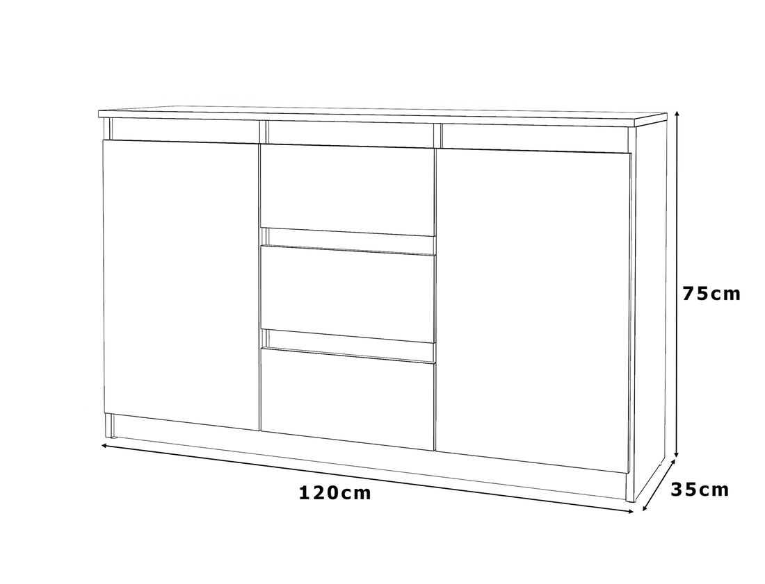 Komoda AGA szafka 120 cm 3 szuflady nowoczesna pojemna rtv DĄB WOTAN system ERLI pl