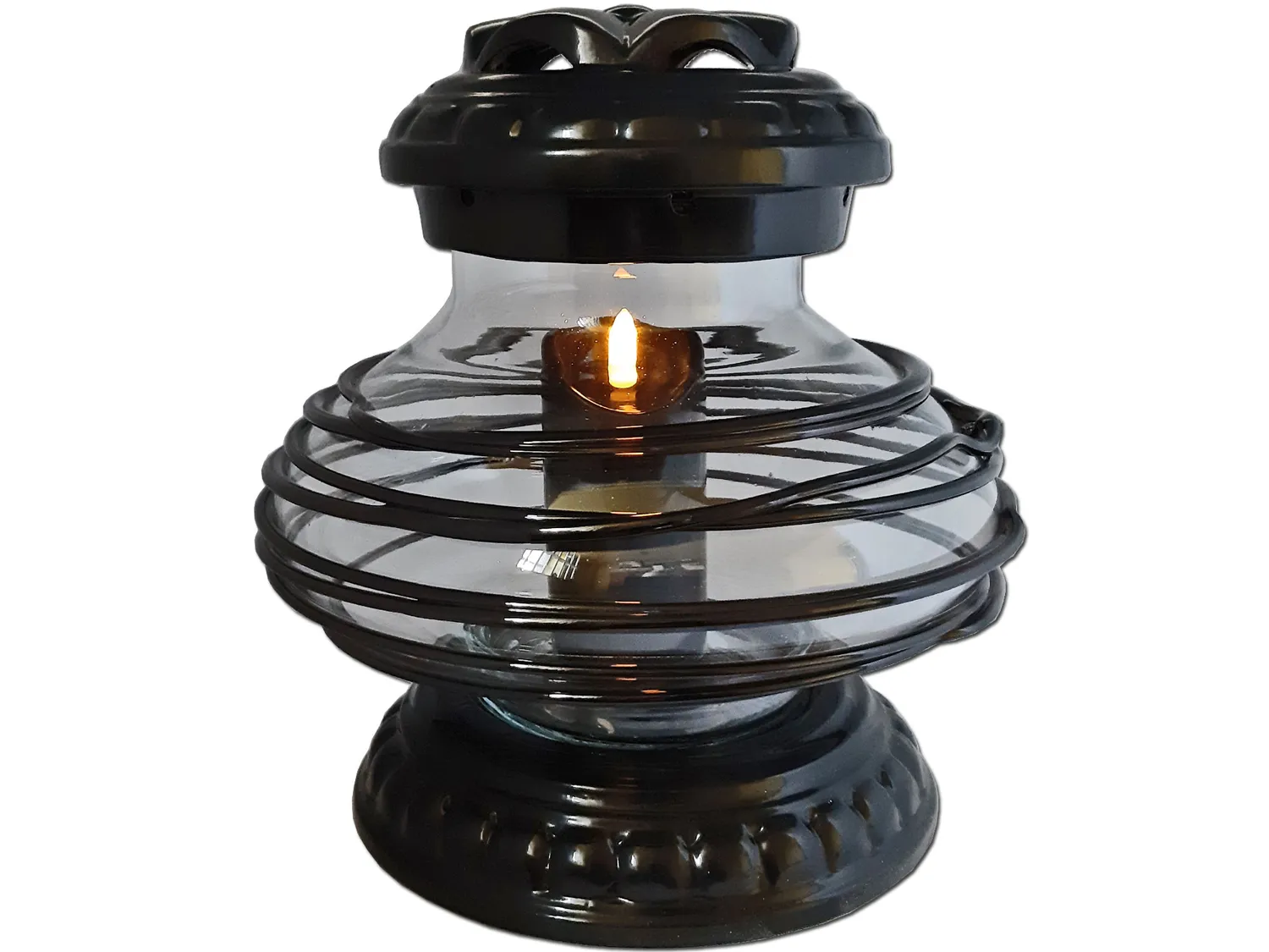 ZNICZ ZNICZE LAMPION NA GRÓB CERAMIKA UFO OPLOT CZARNY+ŚWIECA LED CZARNA