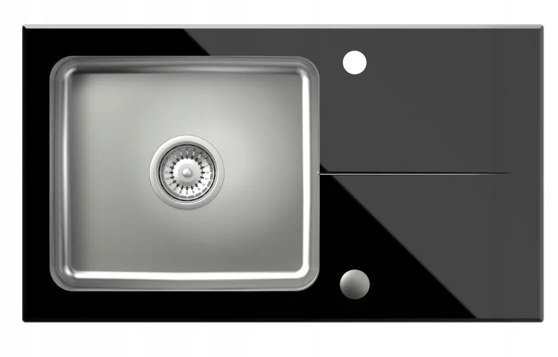 ZLEWOZMYWAK ZLEW STALOWY SZKLANY CZARNY + BATERIA STAL