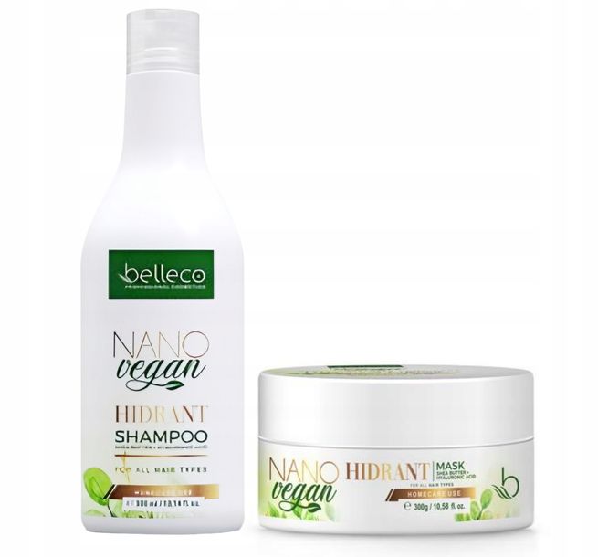 Фото - Шампунь ﻿Zestaw BELLECO VEGAN po Nanoplastii szampon 300ml + odżywka 300g