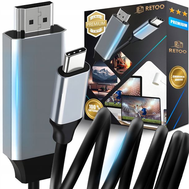 ﻿KABEL PRZEJŚCIÓWKA ADAPTER MHL USB C DO HDMI 4K DO TELEFONU MACBOOKA 200CM