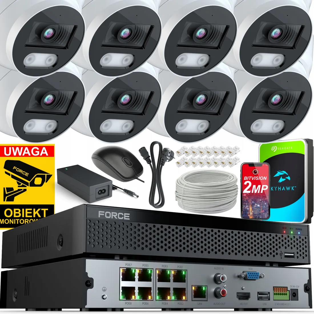 force-zestaw-monitoringu-8x-kamera-ip-2mpx-full-hd-dysk-1tb-rejestrator-poe