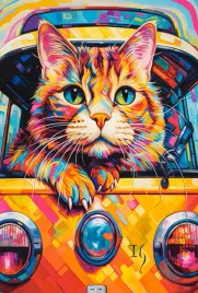 puzzle-1000-ukladanka-zwierzeta-kolorowy-kot-autobus-podroz-9-castor