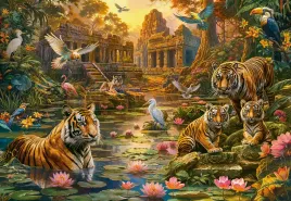 puzzle-1000-ukladanka-zwierzeta-dzungla-kwiaty-tygrysi-raj-ptaki-9-castor