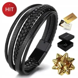 skorzana-bransoletka-meska-czarna-tytanowa-grawer-prezent-dla-taty-faceta