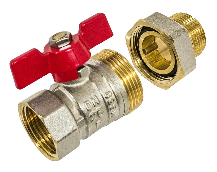 zawor-kulowy-kurek-1-dn25-mosiezny-ze-srubunkiem-i-dlawica-motylek-solidny-stan-opakowania-oryginalne