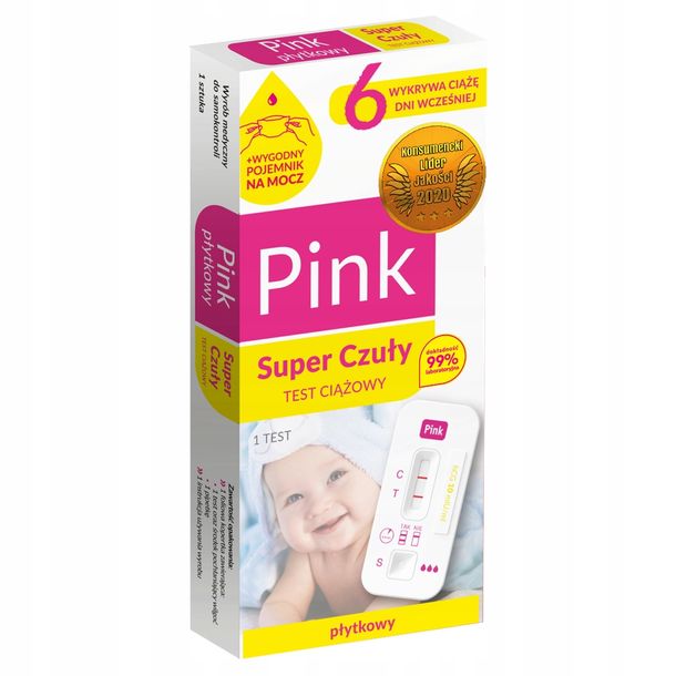 ﻿Pink Super Czuły Test ciążowy płytkowy, 1 sztuka