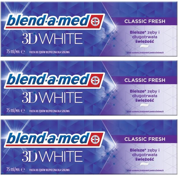 Фото - Зубна паста / ополіскувач Blend-a-Med ﻿ 3D White Classic Fresh Pasta do zębów 3 X 75 ml 