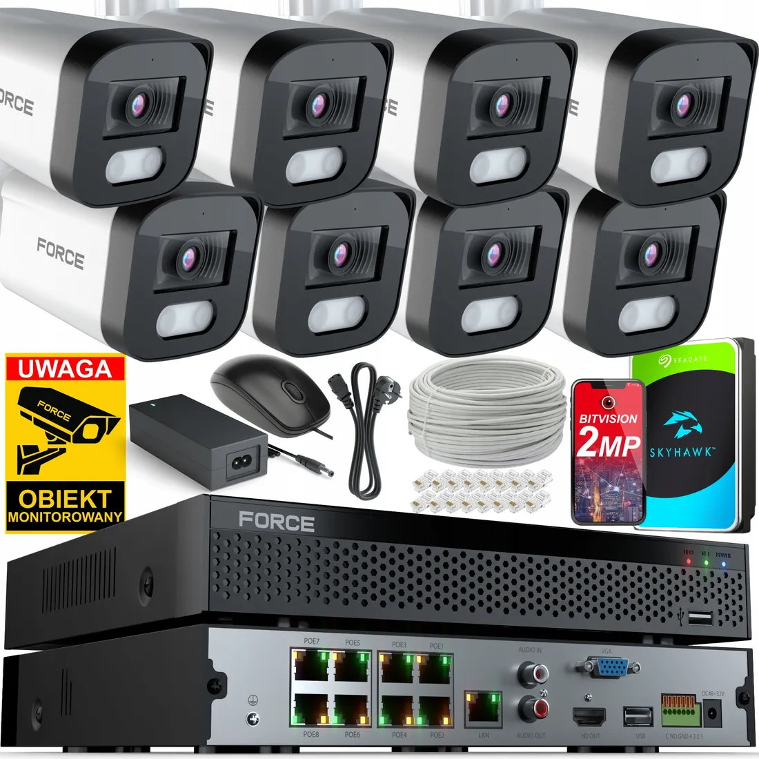 force-zestaw-monitoringu-8x-kamera-ip-2mpx-full-hd-dysk-1tb-rejestrator-poe